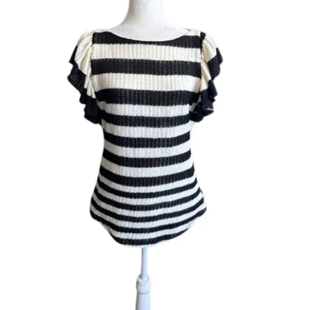 Antropologie Eva Franco Black White Striped Knit Top Classic SZ 6